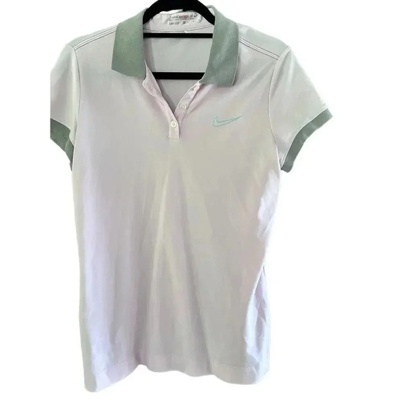 Nike Golf Dri-Fit pink White Short Sleeve Button Up Polo Shirt Size Medium - Picture 2 of 8